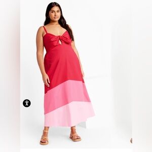 City Chic Red and Pink Colorblock Maxi Dress Colour Love crimson Size 18